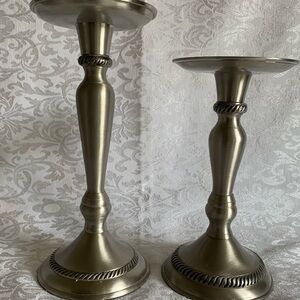 Pair of Large Traditional Silver Stainless Steel Candle Holders 8 & 9 Inch